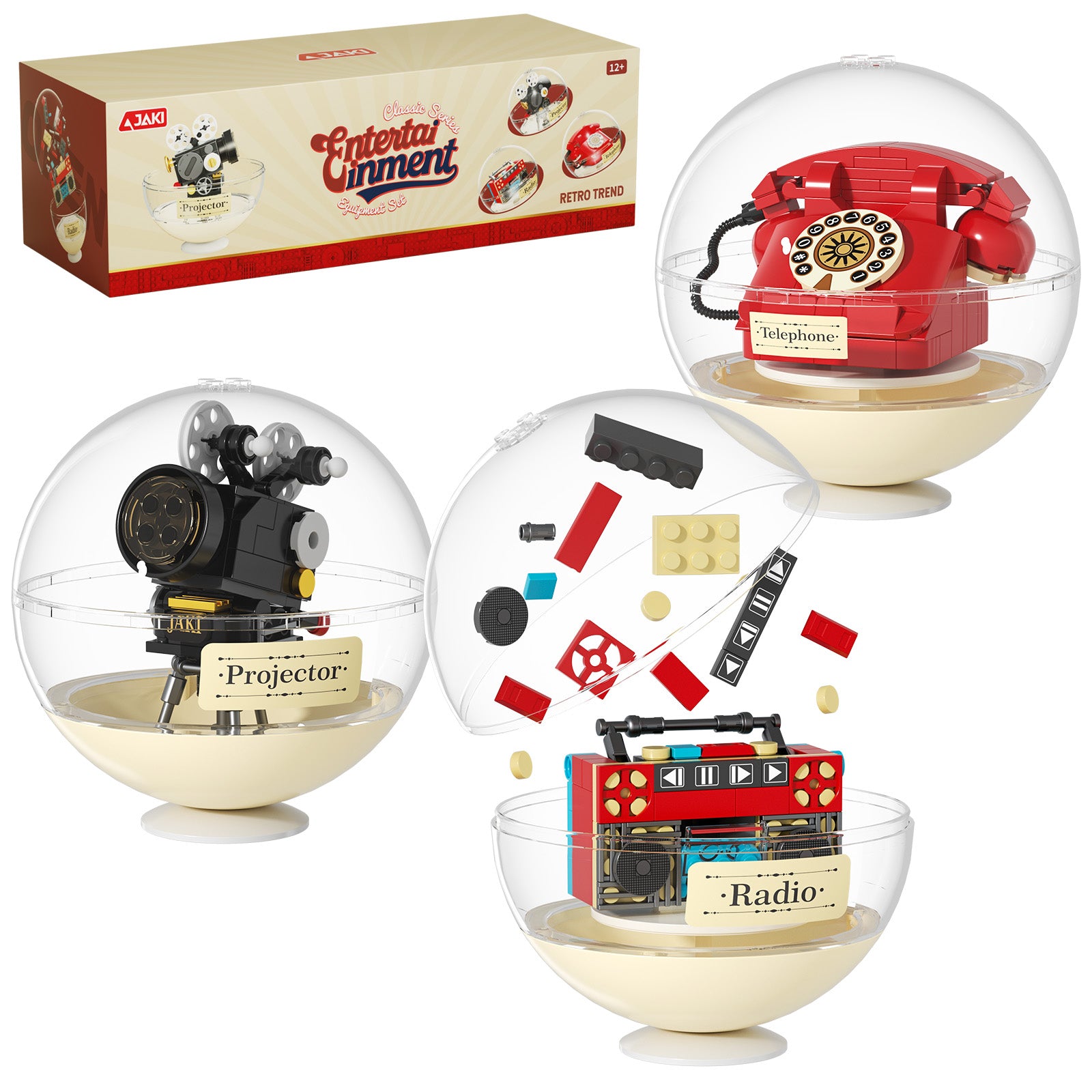 JAKI Retro Entertainment Building Set Telephone Projector Radio 3 in 1