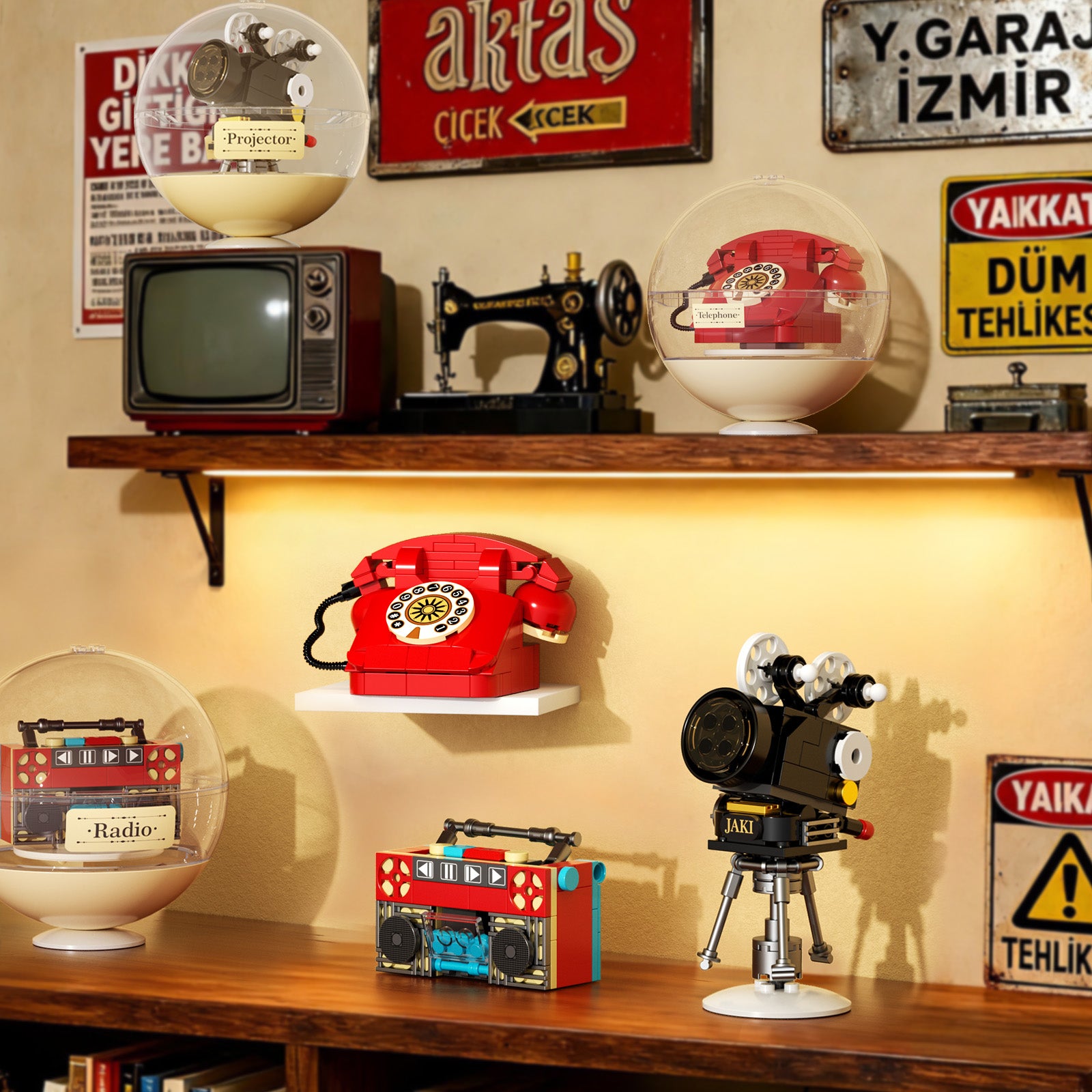 JAKI Retro Entertainment Building Set Telephone Projector Radio 3 in 1