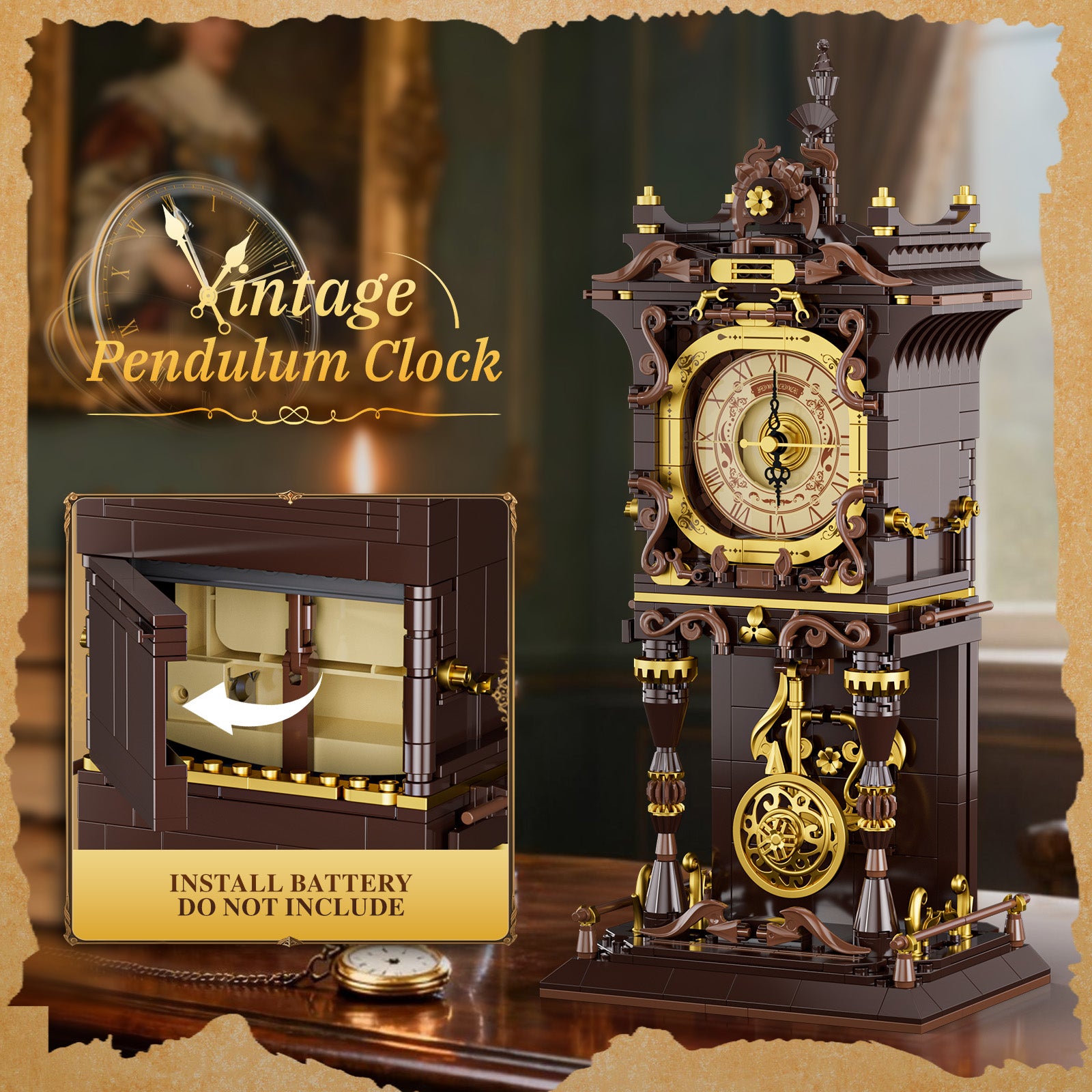 JAKI Vintage Pendulum Clock Steampunk Building Set 567 Pcs