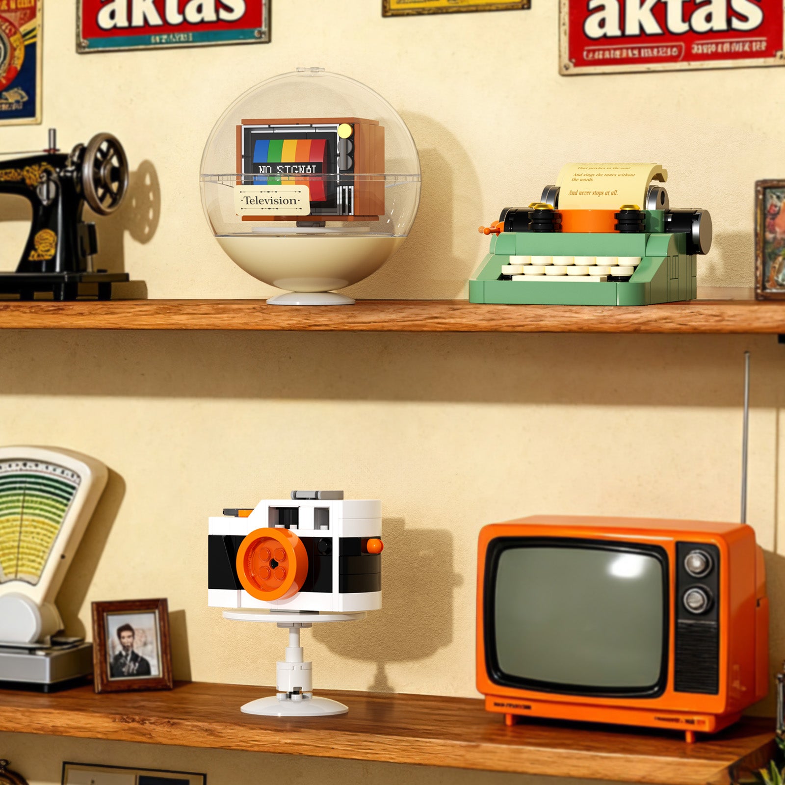 JAKI Retro Creative Building Set Camera TV Typewriter 3 in 1