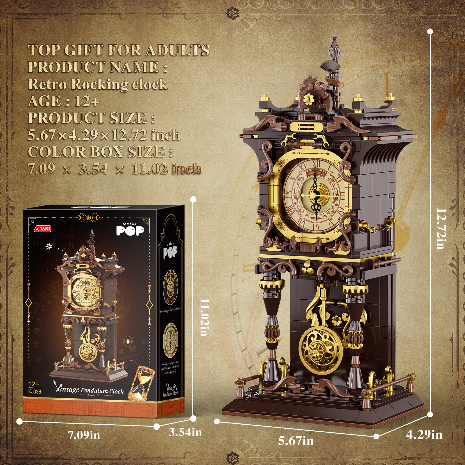 JAKI Vintage Pendulum Clock Steampunk Building Set 567 Pcs