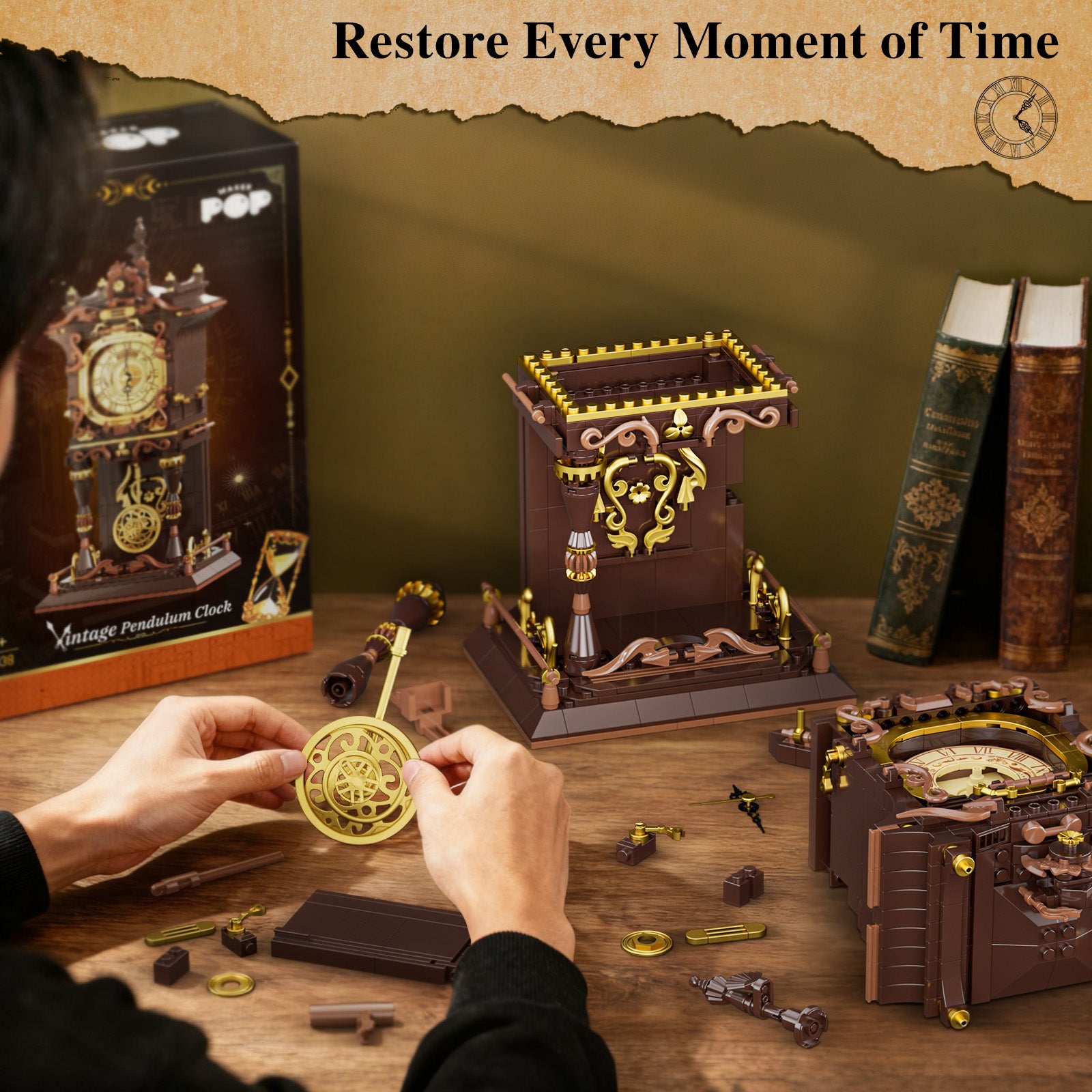 JAKI Vintage Pendulum Clock Steampunk Building Set 567 Pcs